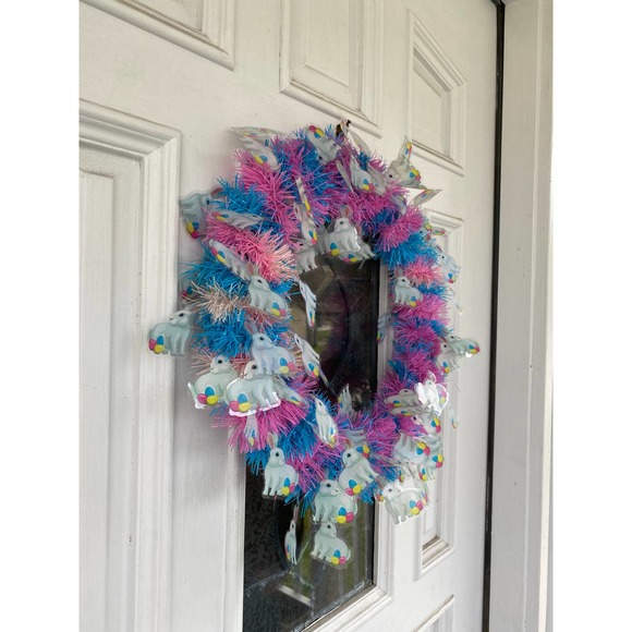DIY Pink and Blue Spring Tinsel Garland Wreath Base Wreath Frame wreath Form xxx - Picture 4 of 5